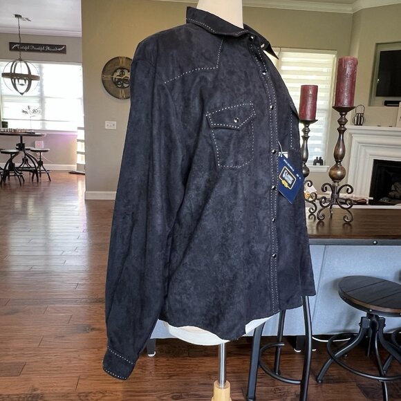 NWT Classic Western Shirt Women's Plus Size 1X Black Pearl Snap Rodeo Faux Suede - Picture 5 of 16